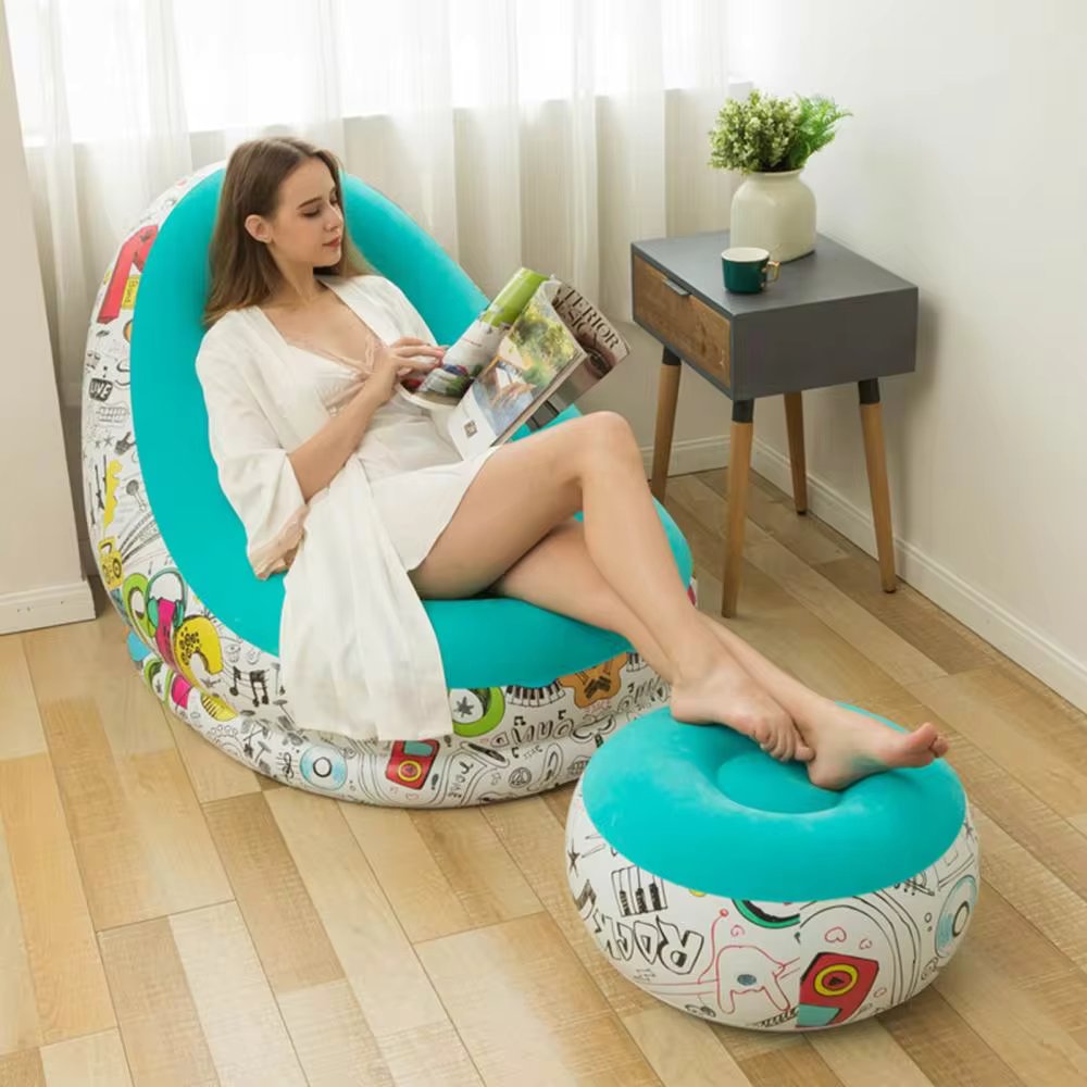 Macaron Design Inflatable Air Sofa With Foot Rest